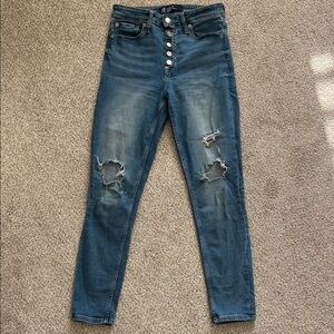 High-Waisted Distressed Blue Jeans